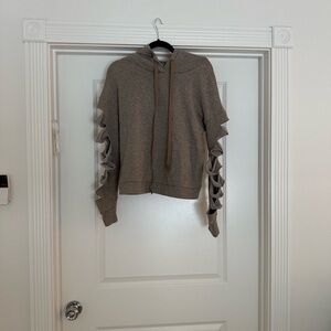 ALO Yoga Taupe Hoodie with Cut-Out Sleeves
